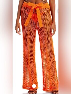 cult gaia Orange Crochet Wide Leg Pants